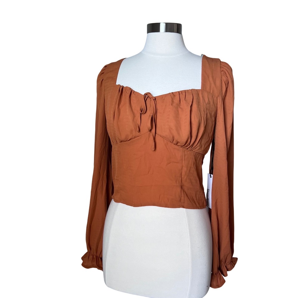 Haute Monde Square Neck Smocked Sweetheart Crop Top Rust Orange‎ Size Large NEW